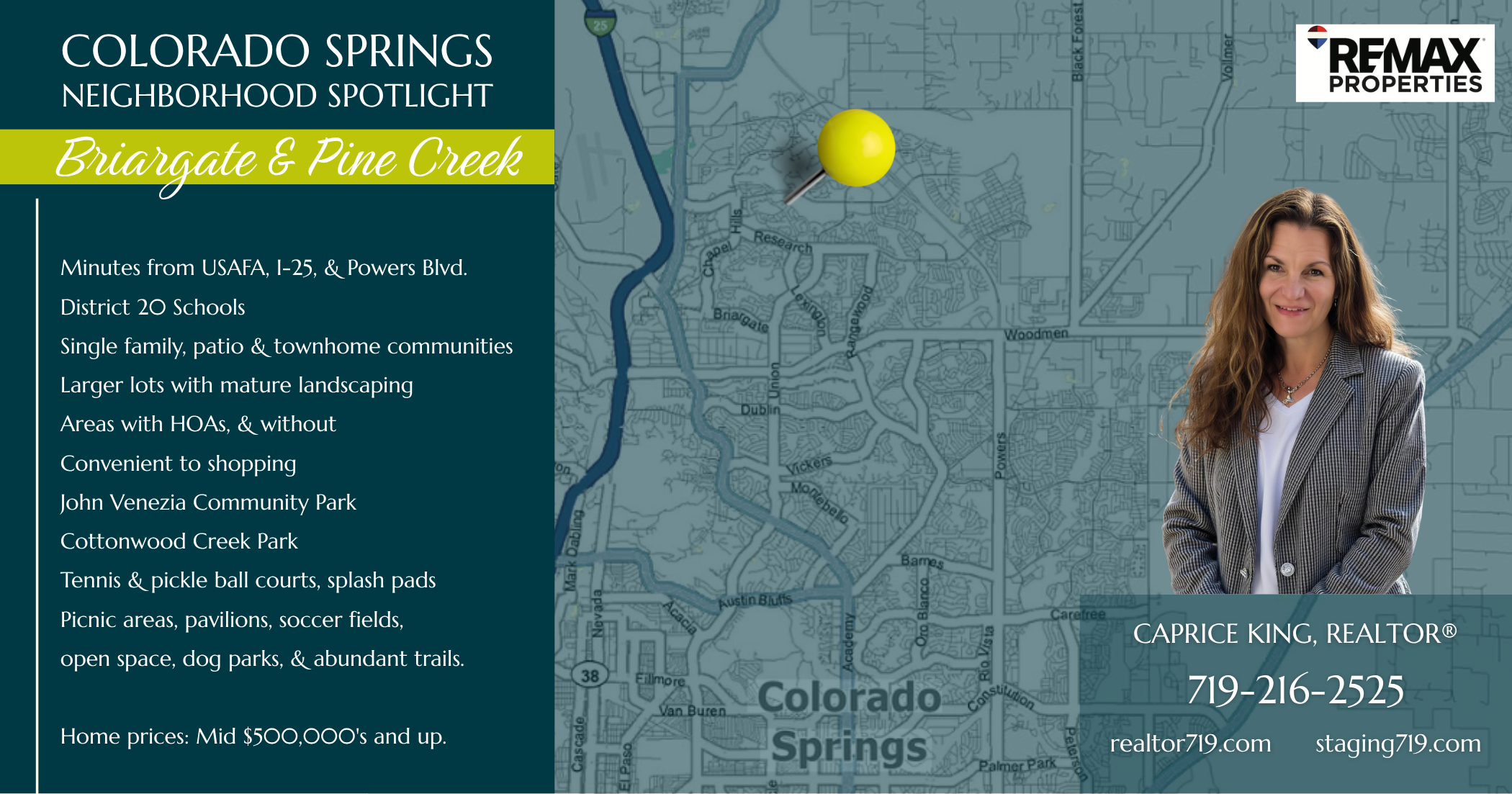 Caprice King Realtor's Neighborhood Spotlight visual of Pine Creek & Briargate, Colorado Springs, CO